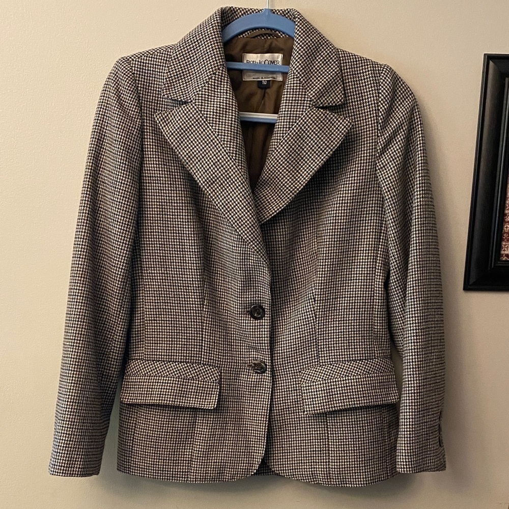 Vintage Roth-Lecover Black and Brown Houndstooth Blazer wool/polyester - Picture 3 of 13